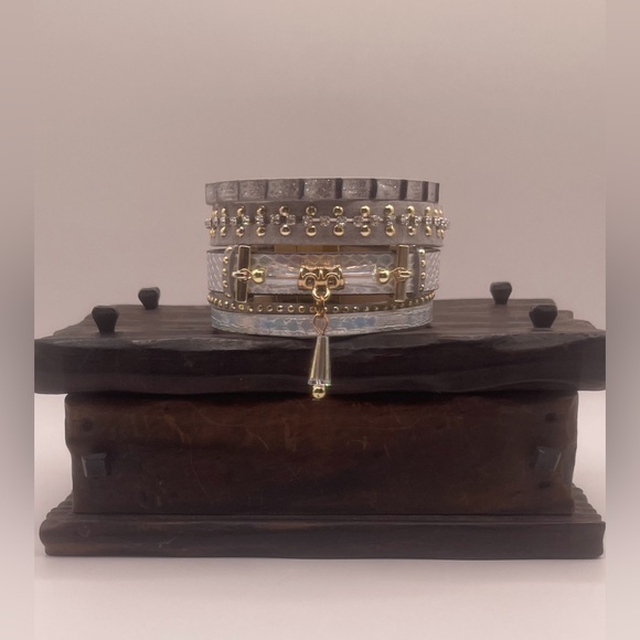 Statement Cuff Bracelet with Gold-Toned Studs and Magnetic Closure - Picture 3 of 5